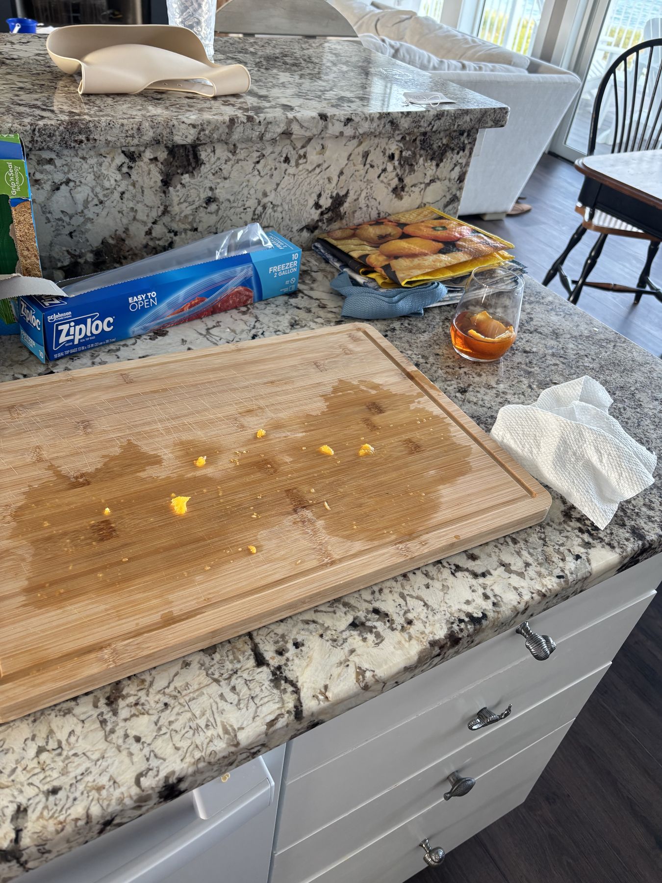 Cutting board and an old fashioned