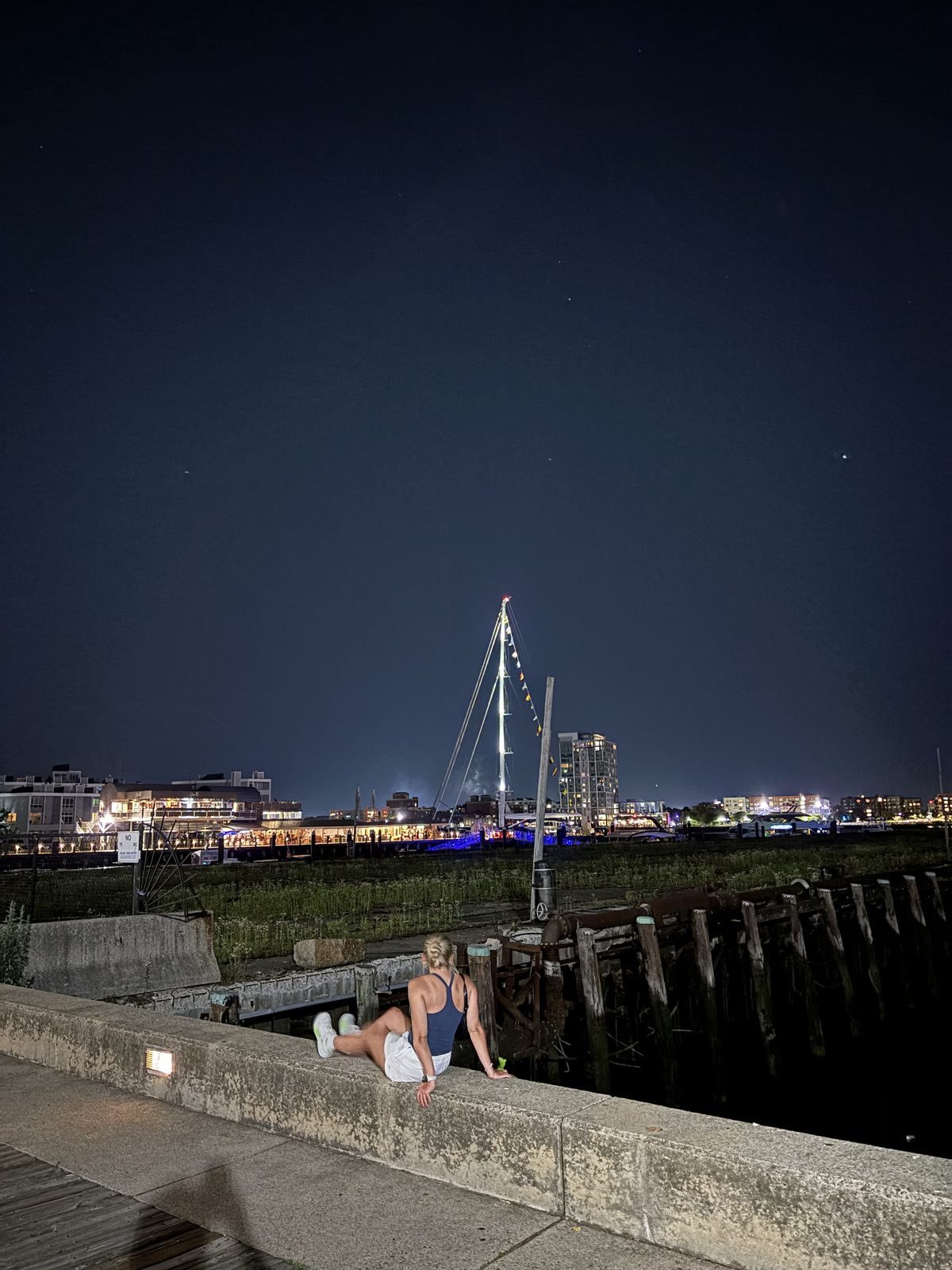 Night walk along Boston waterfront